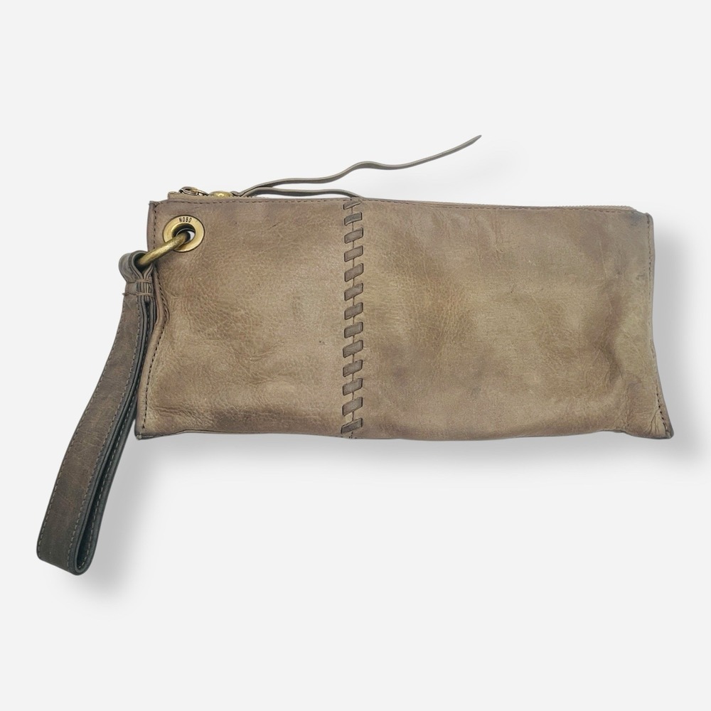 Hobo International Vida Wristlet Gray Leather Clutch Purse Wallet